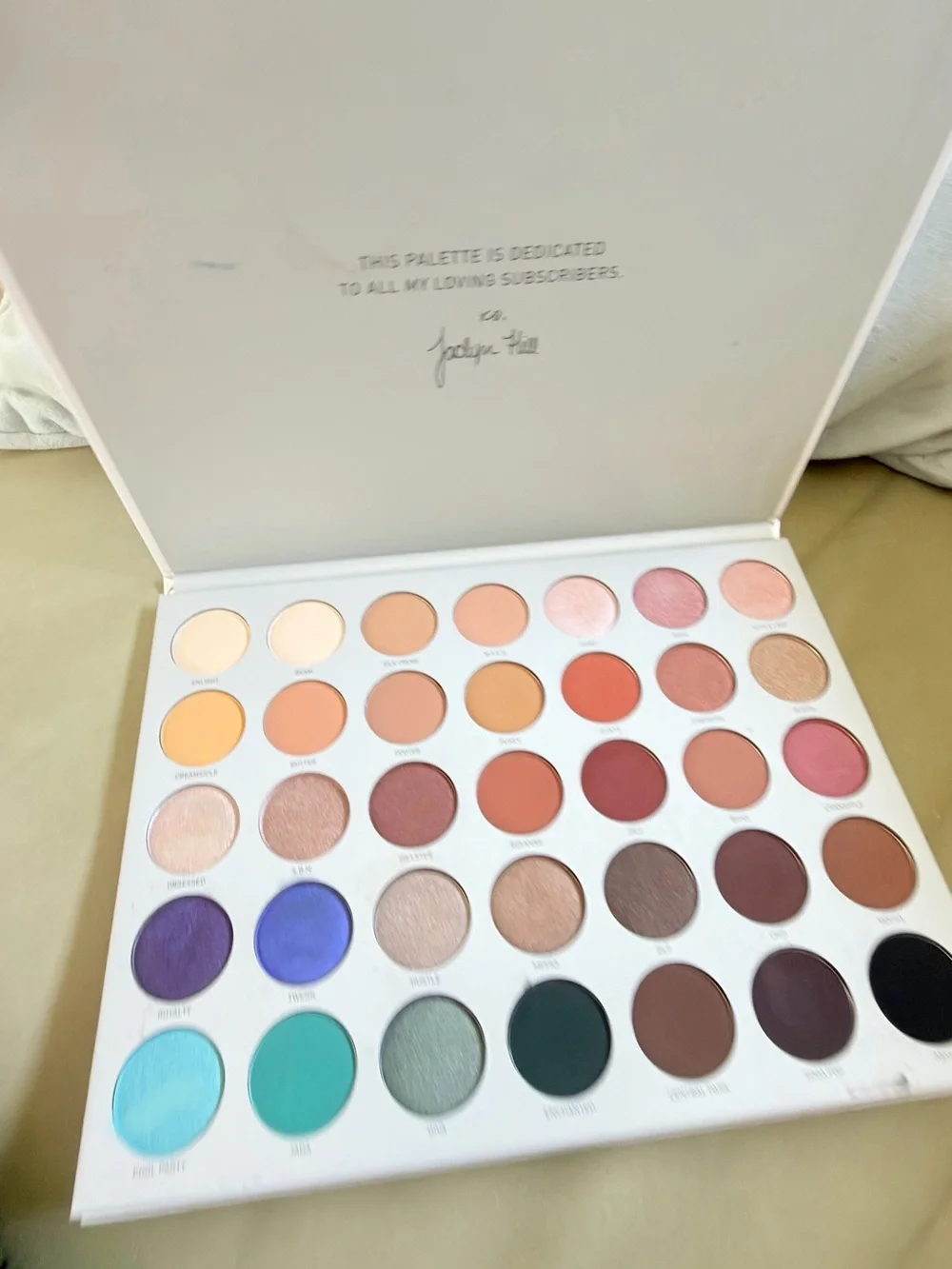 Morphe Jaclyn Hill Palette in Pale Pink with Gold Text
